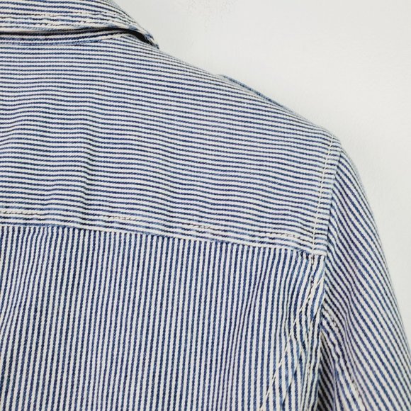Ann Taylor Loft Denim Pin Stripe Conductor's Jacket Sz Small - Picture 4 of 12